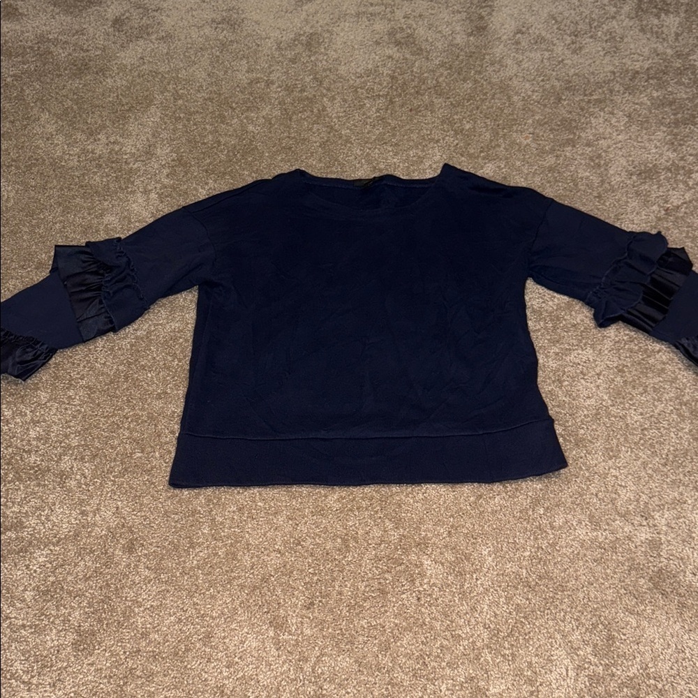 J. Crew Navy Sweatshirt with Ruffle Sleeves - size small. B6